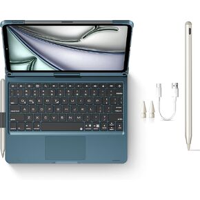 Stylus Pen + Swivel Keyboard Case for iPad Air 11" (M3&M2), iPad Pro 11 inch (1-4th Gen), iPad Air (4/5th Gen)