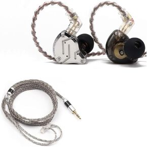 Linsoul KZ ZS10 Pro 4BA+1DD 5 Driver in Ear Monitor(with Mic, Black) + Tripowin Zonie 16 Core Silver Plated IEM Cable(Recessed 2pin, 3.5mm, Grey)