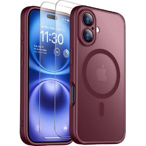 SPIDERCASE Magnetic for iPhone 16 Plus Case,with 2 Pcs [Tempered Glass Screen Protector] Translucent Matte Back Slim Shockproof Protective Phone Case for iPhone 16 Plus 6.7'',Light Purple