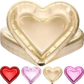 24 Pieces Thick Heart Shaped Paper Plates Disposable Party Plates 10.6 Inch Large Size Dinnerware Plates Decorative Tableware for Mother's Day, Wedding Birthday Grad Party Valentine's Day(Red)