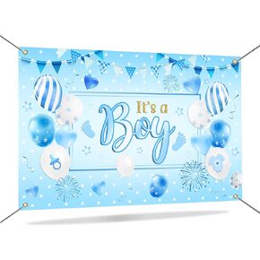 Mocsicka Blue Baby Shower Backdrop for Boy Its a Boy Banner Blue Balloons Baby Boy Shower Decorations Background Baby Shower Party Supplies 71x43.5Inch