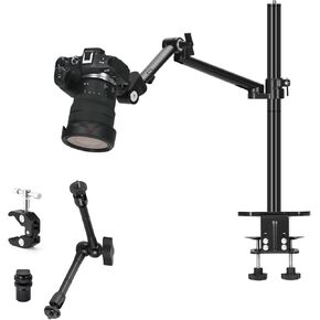 ذراع الذراع الكاميرا Tarion Camera Mount STAND + 11 بوصة سحرية مع سوبر المشبك ، وقف كاميرا سطح المكتب مع حامل اللوحات المزدوجة C المشبك C -Clamp + 3 توضيح مع 1/4 "و 3/8" خيط
