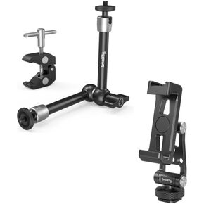 SMALLRIG Clamp w/ 1/4" and 3/8" Thread and 9.8 Inches Adjustable Friction Power Articulating Magic Arm with 1/4" Thread Screw and Metal Phone Support with Cold Shoe Mount, Universal Cell Phone Mount