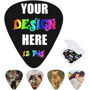 Personalized Custom Guitar Picks 12 Pack Design with Photo Text Logo Name Guitar Pick, 0.46mm / 0.71mm / 0.96mm Thin, Medium, Heavy, Gifts for Men Women, Blank White