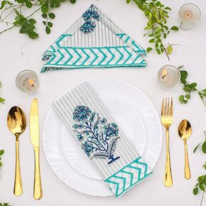 مناديل مطبوعة يدويًا، مناديل قماش قطنية، مناديل مطبوعة هندية نقية 100%، مجموعة من 4 مناديل عشاء قطنية مقاس 20 × 20 بوصة، مناديل مطبخ قابلة للغسل، هدية عيد ميلاد لها in Kuwait