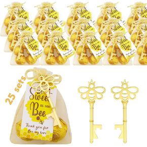 50 Sets Bee Themed Party Favors Gifts for Guests, Including Bee Shaped Bottle Openers, Goodies Bags and Thank You Tags for Birthday, Bridal Shower, Wedding