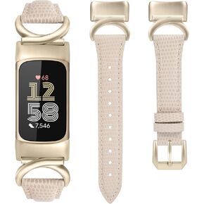 Minyee Leather Bands Compatible with Fitbit Charge 6/Fitbit Charge 5 Band Women, Slim Thin Dressy Premium Leather Strap with C-Shape Metal Buckle for Charge 6/5 Watch Accessories