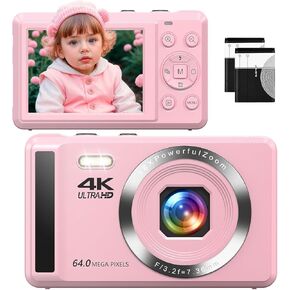 64MP Digital Camera - 4K Digital Cameras with 16X Digital Zoom for Photography - UHD Vlogging Camera for Kids and Teens - Compact Point and Shoot Digital Cameras with 32GB SD Card