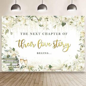 MEHOFOND 7x5ft White Floral Wedding Backdrop The Next Chapter of Their Love Story Begins Photography Background Flower Book Bridal Shower Decor Champagne Dripping Glitter Engagement Banner Photo Props