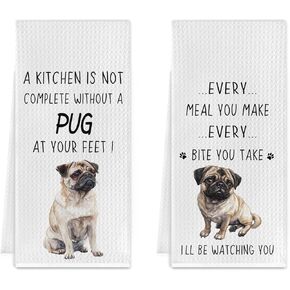 Cilri Pug Kitchen Towels,Funny Pug Hand Towels,Pug Dish Towels,Pug Gifts,Pug Gifts for Women,Pug Gifts for Pug Lovers,Pug Kitchen Towels for Bathroom Kitchen Decor 16 X 24 Inches Set of 2