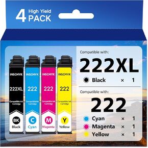 222XL Ink Cartridges Remanufactured for Epson 222XL Ink Cartridges Combo Pack 222 T222 XL for Epson Workforce WF-2960 Expression Home XP-5200 Printers Black Cyan Magenta Yellow High Yield
