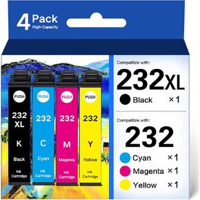 232XL for Epson 232 Ink Cartridge Remanufactured for Epson 232XL Ink Cartridges Combo Pack T232 XL for Epson WF-2950 WF-2930 for Epson XP-4200 XP-4205 Printer High Yield Black Cyan Magenta Yellow