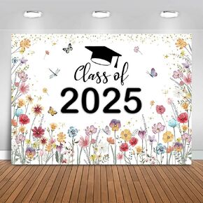 Wildflower Class of 2025 Backdrop 7x5ft Watercolor Floral 2025 Graduation Background Party Decorations Wildflower Themed 2025 Congrats Grad Prom Party Banner Photo Booth Props