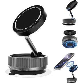 Vacuum Suction Phone Holder Magnet, 360° Adjustable Foldable Portable Vacuum Magnetic Phone Mount Stand (White)