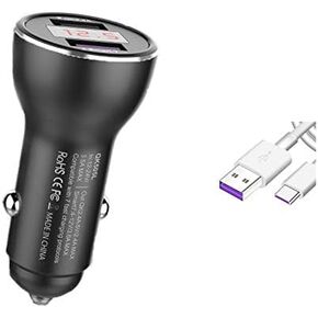 for Huawei Supercharge Car Charger, 9V/2A Car Charger Adapter Quick Fast Charger with USB Type C Super Charging Cable Car Adapter for Huawei P40 P30 P20 Pro,Mate 30 20 10 9 (Black with LED Display)