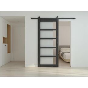 36 in. x 84 in. 1 Lites Pre Assembled Frosted Glass Black MDF Interior Sliding Barn Door with Hardware Kit Door Handle