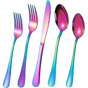 Gold Silverware Flatware Set for 8, 40 Piece Stainless Steel Cutlery Set With Titanium Golden Plated, Tableware Kitchen Utensil Include Spoons, Forks, Knives, Mirror Polished, Dishwasher Safe