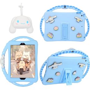 for iPad 10th Generation Case, iPad 10.9 Case with Wallet, Kickstand, Shoulder Straps, 3 Handles, Cute Cartoon Silicone Tablet Cover Kids Girls Boys for 10th Gen 10.9inch 2022 (Blue)