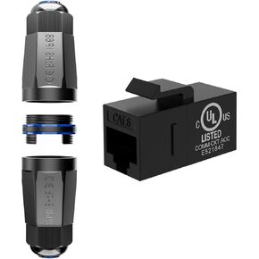 VCE CAT6 RJ45 Keystone Coupler UL Listed Black 5-Pack with Blank Waterproof Keystone Coupler Box IP68 5-Pack