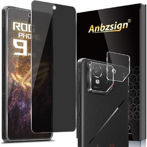 2+2 Pack for ASUS ROG Phone 9/9 Pro Privacy Tempered Glass Screen Protector and Camera Lens Protector, Anti-Spy 9H Hardness Case Friendly Film
