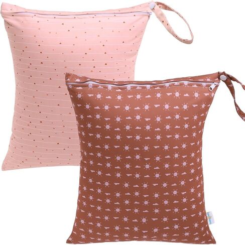 Babygoal Travel Laundry Bags 2 Pack ، مثالي للسفر ، والصالة الرياضية ، والأكياس الجافة الرطبة القابلة للسباحة للسباحة للملابس القذرة ، وبدلات الاستحمام والسباحة (اللون البني الأحمر والأزهار الوردية) in Kuwait