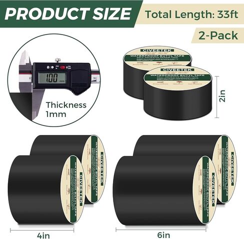 Waterproof Sealant Butyl Tape 6in x 33ft Black Joist Tape for Decking, Outdoor Leak Repair Duct Tape All Weather Rubber Butyl Tape for Pipe RV Awning Sail Metal Roof Window Sealing in Saudi Arabia