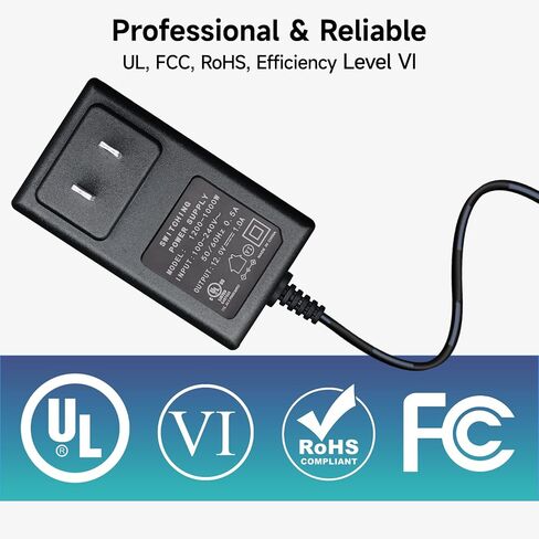 12V 1A 12W 5ft Long Power Supply Adapter, AC DC Switching Adapter (Input 100-240V, Output 12Volt 1Amp 1000mA), DC 12V 5.5x2.1mm Wall Mount Transformer Charger Plug, UL Listed in Saudi Arabia
