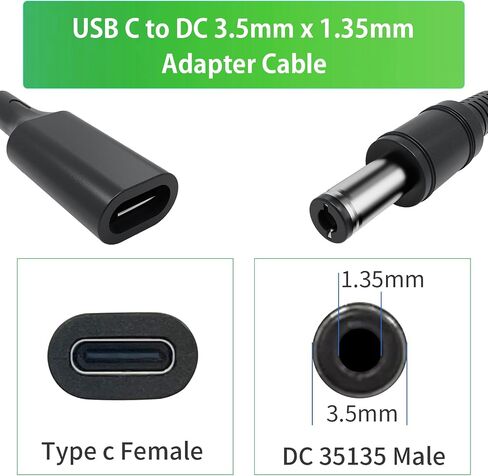 USB C to DC Plug 3.5mm x 1.35mm Adapter Cable, 5V 3.28Ft Type C Cable Straight Female to Male Universal Extension Cable for Tablet PC, IP Camera, Bluetooth Speaker, Webcam Router, 3Pack in Kuwait