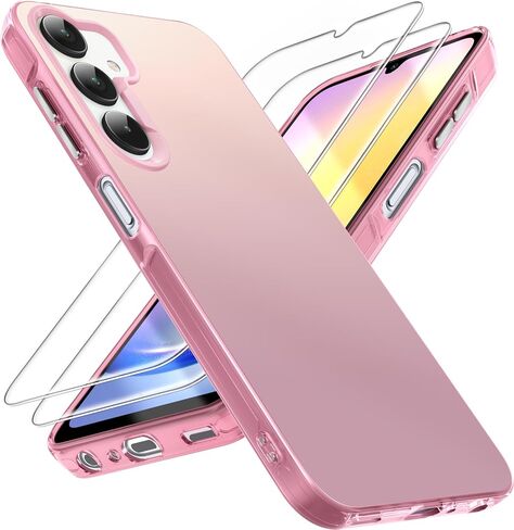 Dssairo for Samsung Galaxy a25 5g Phone case,with 2 Pack Tempered Glass Screen Protector，18FT Drop Resistant Matte Back Cover Shockproof Slim Fit Protection for Galaxy a25 (Pink) in Saudi Arabia