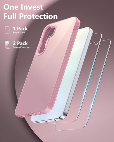 Dssairo for Samsung Galaxy a25 5g Phone case,with 2 Pack Tempered Glass Screen Protector，18FT Drop Resistant Matte Back Cover Shockproof Slim Fit Protection for Galaxy a25 (Pink) in Saudi Arabia