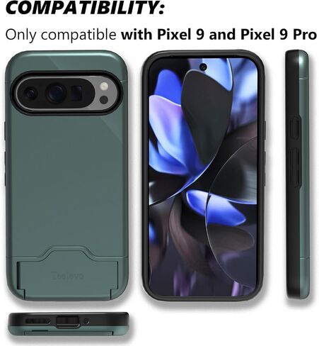 Teelevo Wallet Case for Google Pixel 9/9 Pro, Protective Case with 2-Card Storage and Kickstand for Google Pixel 9 and Pixel 9 Pro - Dark Green in Saudi Arabia