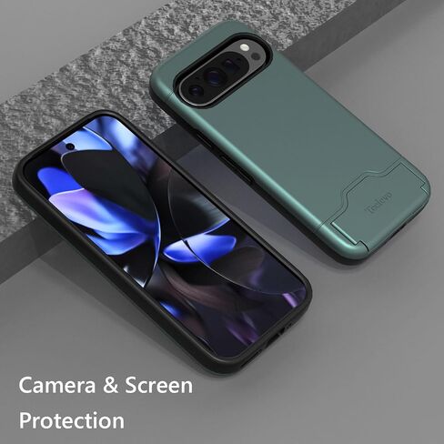 Teelevo Wallet Case for Google Pixel 9/9 Pro, Protective Case with 2-Card Storage and Kickstand for Google Pixel 9 and Pixel 9 Pro - Dark Green in Saudi Arabia