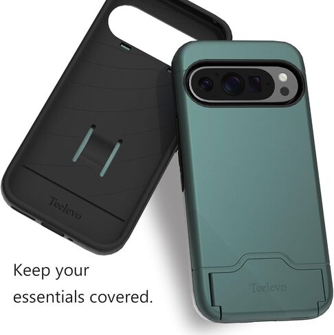 Teelevo Wallet Case for Google Pixel 9/9 Pro, Protective Case with 2-Card Storage and Kickstand for Google Pixel 9 and Pixel 9 Pro - Dark Green in Saudi Arabia