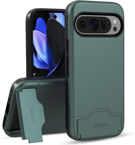 Teelevo Wallet Case for Google Pixel 9/9 Pro, Protective Case with 2-Card Storage and Kickstand for Google Pixel 9 and Pixel 9 Pro - Dark Green in Saudi Arabia