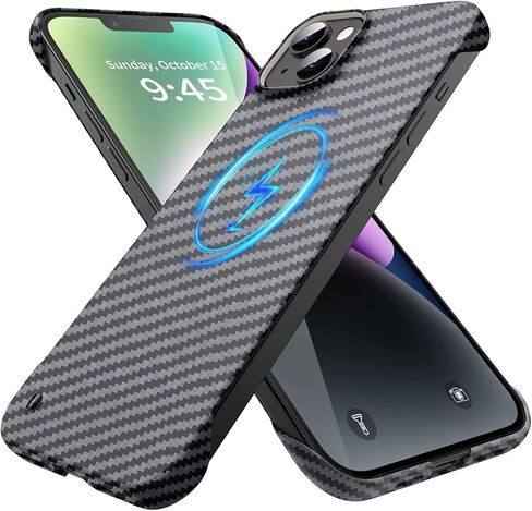 Magnetic Ultra-Thin Frosted Soft Touch Skin Borderless Carbon Fiber Bump Texture for iPhone 15 Pro Frameless Case 6.1" Slim Minimalist Lightweight Matte Hard for MagSafe Cover Case-Black in Kuwait
