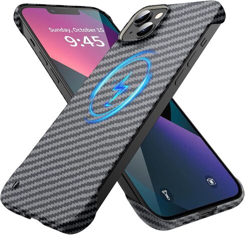 Magnetic Ultra-Thin Frosted Soft Touch Skin Borderless Carbon Fiber Bump Texture for iPhone 15 Pro Frameless Case 6.1" Slim Minimalist Lightweight Matte Hard for MagSafe Cover Case-Black in Kuwait