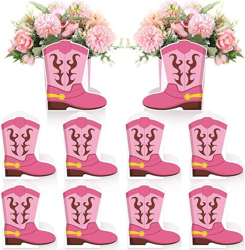 8 PCS Cowboy Boots Flower Boxes Centerpiece Western Cowboy Party Decorations Cowboy Party Centerpieces for Western Theme Cowboy Birthday Baby Shower Wedding Party Supplies in Kuwait