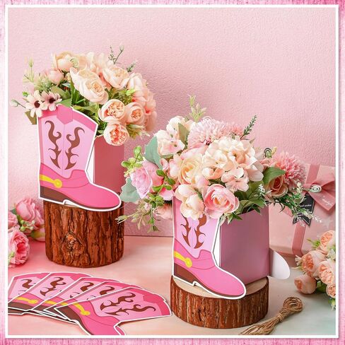 8 PCS Cowboy Boots Flower Boxes Centerpiece Western Cowboy Party Decorations Cowboy Party Centerpieces for Western Theme Cowboy Birthday Baby Shower Wedding Party Supplies in Kuwait