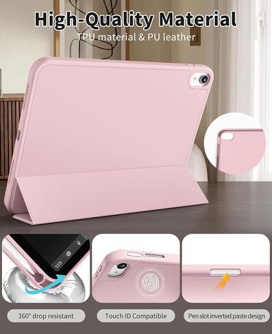 Case for iPad (A16) 11th Generation 11 Inch 2025 & iPad 10th Generation 10.9 Inch 2022 with Pencil Holder,Smart Slim Tri-fold Stand Cover Soft TPU Back,Support Touch ID & Auto Wake/Sleep (Pink) in Saudi Arabia