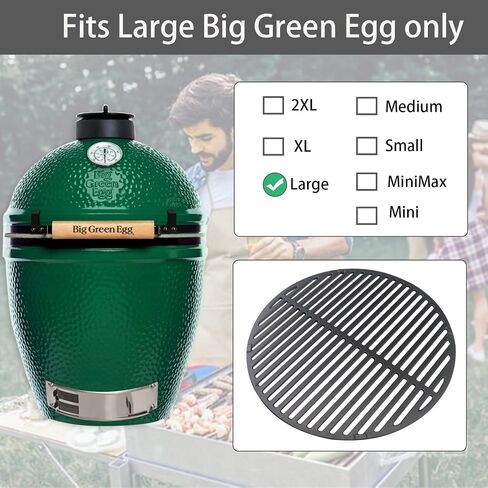 18" Half Moon Cooking Grate and Half Moon Reversible Griddle Replacement for Kamado Joe Classic III II I, Large Big Green Egg Kamado, Cast Iron Grid Grate for Weber Kettle 18" Charcoal Part in Kuwait