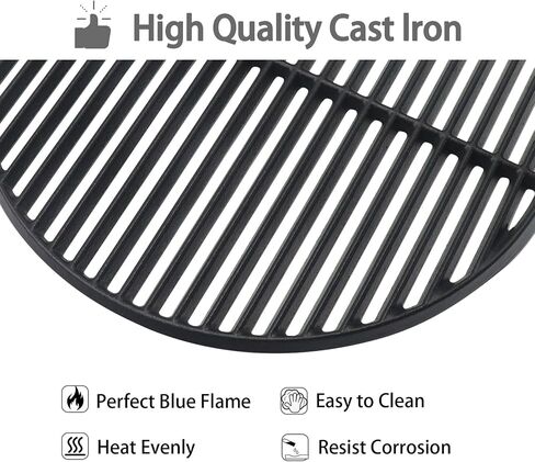 18" Half Moon Cooking Grate and Half Moon Reversible Griddle Replacement for Kamado Joe Classic III II I, Large Big Green Egg Kamado, Cast Iron Grid Grate for Weber Kettle 18" Charcoal Part in Kuwait