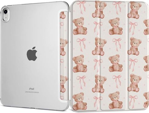 DONGKE for iPad 11th Generation Case 11 Inch 2025 (A16 Chip) & iPad 10th Generation 10.9 Inch 2022, Slim Foldable Stand Hard PC Translucent Back Shell Smart Cover - [Auto Wake/Sleep] - Bear with Bows in Saudi Arabia