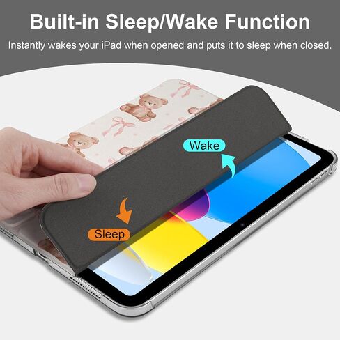 DONGKE for iPad 11th Generation Case 11 Inch 2025 (A16 Chip) & iPad 10th Generation 10.9 Inch 2022, Slim Foldable Stand Hard PC Translucent Back Shell Smart Cover - [Auto Wake/Sleep] - Bear with Bows in Saudi Arabia