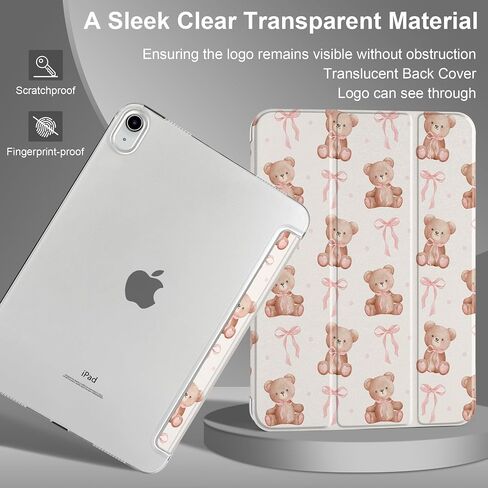 DONGKE for iPad 11th Generation Case 11 Inch 2025 (A16 Chip) & iPad 10th Generation 10.9 Inch 2022, Slim Foldable Stand Hard PC Translucent Back Shell Smart Cover - [Auto Wake/Sleep] - Bear with Bows in Saudi Arabia