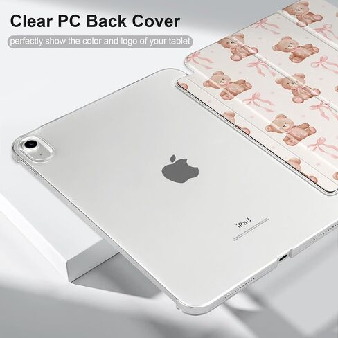 DONGKE for iPad 11th Generation Case 11 Inch 2025 (A16 Chip) & iPad 10th Generation 10.9 Inch 2022, Slim Foldable Stand Hard PC Translucent Back Shell Smart Cover - [Auto Wake/Sleep] - Bear with Bows in Saudi Arabia