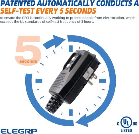 ELEGRP G1215PA2 G20PASR مجموعة قابس بديلة للمراقبة التلقائية GFCI حاصلة على براءة اختراع، إعادة ضبط تلقائي 15 أمبير غير مؤرض 2 سلكين شوكتين لغسالة ضغط الطاقة، مضخة حمام السباحة، مدرجة في قائمة UL/CUL، حزمة واحدة، أسود in Kuwait