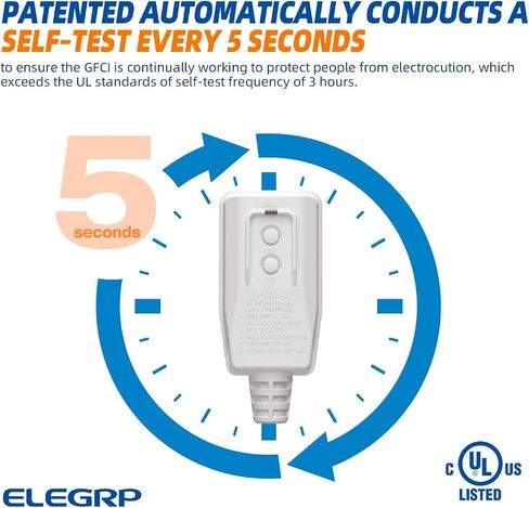 ELEGRP G1215PA2 G20PASR مجموعة قابس بديلة للمراقبة التلقائية GFCI حاصلة على براءة اختراع، إعادة ضبط تلقائي 15 أمبير غير مؤرض 2 سلكين شوكتين لغسالة ضغط الطاقة، مضخة حمام السباحة، مدرجة في قائمة UL/CUL، حزمة واحدة، أسود in Kuwait