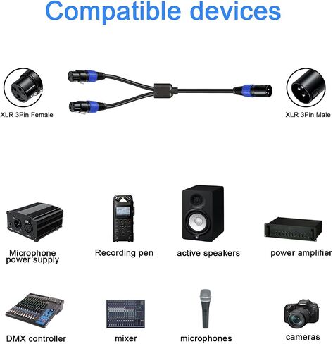 XLR Splitter Cable 1.6 FT, 1 XLR Female to 2 XLR Male Patch Y Cable, Balanced Microphone Splitter Cord Audio Adaptor, Used for Microphone, Effector, Mixer, Equelizer, DMX LED, Amplifier, Guitar in Kuwait
