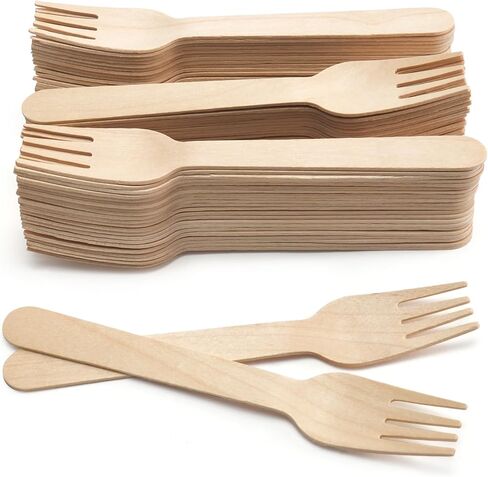 LotFancy Forks Disposable, 100 Pcs Wooden Forks, 6.2inch Compostable Biodegradable Eco-friendly Forks, Great for Camping Picnics Dinner, Party Supplies in Kuwait