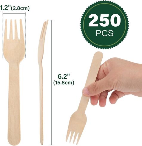 LotFancy Forks Disposable, 100 Pcs Wooden Forks, 6.2inch Compostable Biodegradable Eco-friendly Forks, Great for Camping Picnics Dinner, Party Supplies in Kuwait